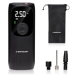 Dunlop Elektrische Luftpumpe 150PSI - Akku Kompressor mit USB-C Anschluss - Fahrradpumpe alle Ventile - Ballpumpe - Kompressor 10 Bar mit Manometer - Kunststoff - Schwarz