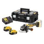 Dewalt 18 Volt 125 mm Akku-Winkelschleifer DCG405P2 (800 Watt, bürstenloser Motor, Epoxyd-Harz gepanzerte Wicklungen, elektronische Kupplung u. Bremse, inkl. 2x 5,0 Ah Akkus u. Ladegerät)