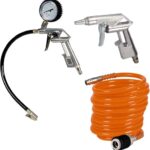 Original Einhell Druckluftset 3-tlg. (Kompressor Zubehör, für alle handelsüblichen Kompressoren bis mind. 8 bar, inkl. Ausblaspistole, Reifenfüller, 5 m Druckluftschlauch, Schnellkupplung)