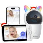 CZEview Babyphone mit Kamera, 2K/5,0" HD WLAN Video Babyfon mit App, 360°, 4× Zoom, Nachtsicht, Automatische Verfolgung, Weinen/Bewegungs/Geräuscherkennung, Temperaturanzeige