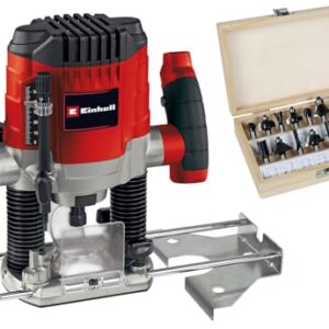 Einhell Oberfräse TC-RO 1155 Kit (1100 Watt, Ø 6 und 8 mm, Drehzahlregulierung, Parallelanschlag, Absaugadapter, inkl. Zubehör & diverse Fräser)