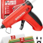 EZUVITA 4V Heißklebepistole Akku Set (Rot) mit 30 mehrfarbigen Klebesticks, schneller Aufheizzeit, intelligenter Abschaltautomatik, USB-C-tropffreie Heißklebepistole mit integriertem 2600mAh-Akku