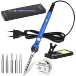Lötkolben 60W, Lötkolben Set mit Lötzinn, Temperatur Einstellbar 220-480℃, EIN/AUS Schalter, 30g Lötdraht, 5 Lötspitzen, Soldering Iron Set für Elektrotechnik Reparaturen Profi Hobbybastler