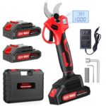 SOARFLY Akku Astschere, Akku Gartenschere mit 2x2000mAh Batterien, 35mm Maximaler Schnittdurchmesser, Brushless Motor mit LCD Display und Energiesparfunktion für Garten und Obstbäume (Rot)