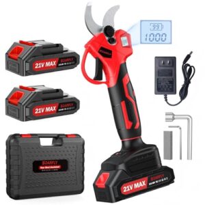 SOARFLY Akku Astschere, Akku Gartenschere mit 2x2000mAh Batterien, 35mm Maximaler Schnittdurchmesser, Brushless Motor mit LCD Display und Energiesparfunktion für Garten und Obstbäume (Rot)