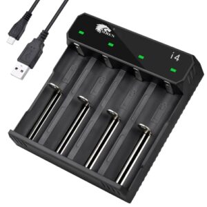 IMREN Akku Ladegerät 18650, 4 Slots 26650 21700 Schnelles wiederaufladbares Batterieladegerät für 3.7V Li-ION 18650 18500 18350 17650 17670 17500 20700 21700 26650 (mit USB-C)
