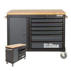 TRUTZHOLM Werkstattwagen Deluxe 6 Schubladen + Tür leer Werkzeugwagen, Rollwagen, Assistent | Arbeitsfläche 108x46,5cm Massivholz Arbeitsfläche (anthrazit/grau)