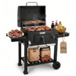 Amig - Holzkohlegrill- Fireplus Tragbarer Barbacue - Grill mit Rädern und Seitenablagen - Belüftungssystem und Aschebehälter - Stahlgrill 57 x 42 cm - Maße: 116-5 x 13-1 x 56 cm