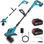 Akku-Bodenhacke 21V, Akku Gartenfräse 600W mit 2x4,0 Ah Akku, 17cm Arbeitsbreite, 24cm Arbeitstiefe, 360RPM, Doppelrolle 4 Klinge, Bodenhacke Elektrische Pinne für Garten und Hof