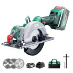 DCA Bürstenlose Akku-Handkreissäge 20V mit 4,0Ah Akku, 2-Gang 6700/4200RPM Kreissäge, 3 Sägeblatt Ø125mm mit Führungsschiene, 45mm(90°)/33mm(45°) Schnitttiefe, Mini Kreissäge für Holz, Plastik, PVC