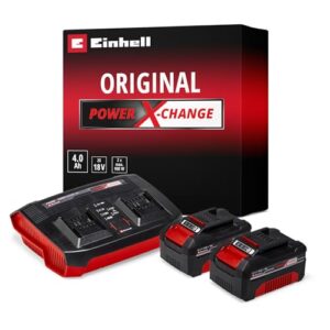 Original Einhell Starter Kit 2X 4,0 Ah Akkus und Twincharger Power X-Change (Li-Ion, 18 V, 75 min Ladezeit, passend für alle Power X-Change Geräte)