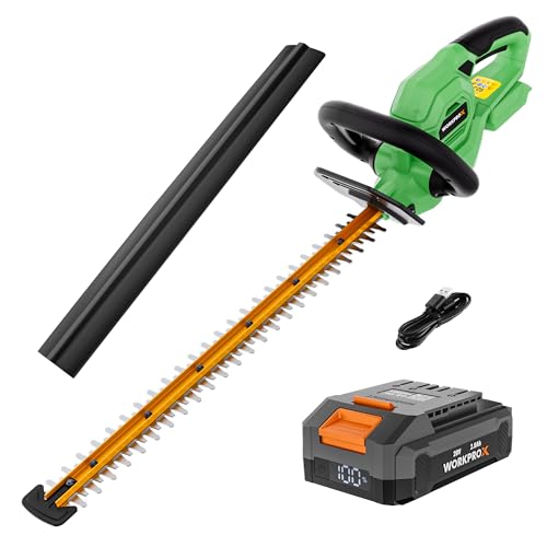 WORKPROX Heckenschere Akku 20V mit 2,0Ah Batteie & Typ-C Ladekabel, Elektrischer Heckentrimmer Schnittlänge 51cm, Schneidedurchmesser 18mm, Heckenschneider Ideal für Garten, Hecken & Sträucher