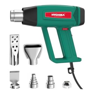 HYCHIKA 1800W Heissluftpistole Kit, 60℃- 600℃ Stufenlos variable Temperatur, Überlastungsschutz, mit 6 Düsen, ideal zum Entlacken, Erwärmen und Schrumpfen