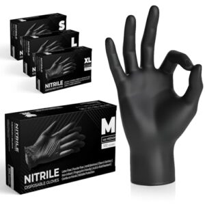 The Real Touch Einweghandschuhe, Schwarze Nitrilhandschuhe - 100 Stück Handschuhe, Puderfrei & Latexfrei Handschuhe Einweg, Einmalhandschuhe für Küche, Reinigung, und Medizin