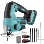 Akku Stichsäge 18V, Eektrische Stichsäge mit 2x 2,0Ah Akku, LED-Beleuchtung, 2800 U/min Variable Geschwindigkeit, max. 45° Schrägschnitte, 4 Pendelhub-Einstellungen, für Holz,PVC, Metall