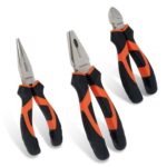 KENDO Zangenset 3-teilig – Kombizange, Spitzzange & Seitenschneider – Zangen Set Werkstatt aus gehärtetem C55-Werkzeugstahl mit ergonomischen griffen – Zangenköpfe Nickel-Eisen-Beschichtung