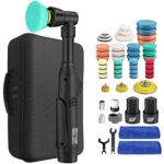 JUSTOOL Akku Polierer, Mini Poliermaschine, Winkelpolierer, Druckluft Polierer mit 5 Variable Geschwindigkeit, Auto Schleifmaschine Set mit 2 Batterie, Polierschwamm, Polierteller für Auto, Möbeln