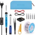Lötkolben Set, ONEAMG Lötkolben Kit Lötset 60W, Digitale Lötstation Temperatur Regelbar und EIN/AUS-Schalter, Soldering Iron Kit 220V mit 5 Lötspitzen, Entlötpumpe, Lötkolbenständer, Lötzinn,Pinzette
