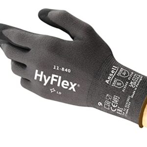 Ansell HyFlex 11-840 Professionelle Arbeitshandschuhe, Rutschfeste Nitril-Beschichtung, Industrie-Schutzhandschuhe für Mechanik, Werkstatt und Montage, Waschbare, Schwarz, Größe L (3 Paar)