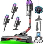 Ultenic Akku Staubsauger 55000Pa/600W/80Min, 1,6L Staubsauger Kabellos mit Multi-Zyklon-Filtration, Touchscreen, Anti-Tangle-Bürste, Wandladestation, Selbststehend，für Tierhaare/Teppiche/Hartböden,Rot