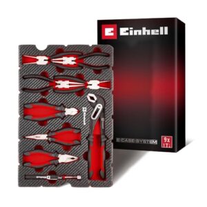 Original Einhell Pad Zangen 9-tlg. (Sprengringzangen-Set, Wasserpumpenzange, Kombizange, Telefonzange, Seitenschneider, Teleskop-Magnet, E-Case-System)