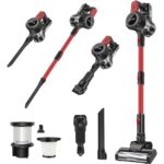 Akku Staubsauger 45000Pa/500W/40 min, Stielstaubsauger Kabellos Selbststehend Tierhaarentferner mit Anti-Tangle-Bürste Leichtgewicht, Wandladestation, Ultraleise für Tierhaare/Teppich/Hartboden/Auto