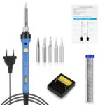 Flintronic Lötkolben Set, 60W LCD Lötkolben mit Ein/Aus Schalter, Einstellbar Temperatur 200-480°C, 10g Lötdraht 5 Lötspitzen, Entlötpumpe, Lötkolbenständer, Pinzette, Lötset für Elektrische Arbeiten