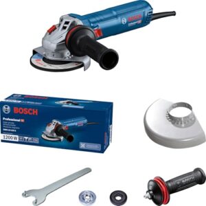 Bosch Professional Winkelschleifer GWS 12-125 S (Scheiben-Ø: 125 mm, 1200 W, inkl. Vibration Control-Zusatzhandgriff, Schutzhaube, Zweilochschlüssel)