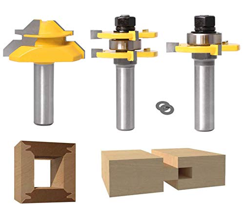 45 Grad Lock Mitre Router Bit, APLUS Holzfräser, Nutfräser + 1/2 12,7 mm Schaft Zungenschaft und Nutfräse Set 3 Zähne in T-Form Cutter aus Holz für Holzarbeiten (1/2 inch - 12,7 mm)