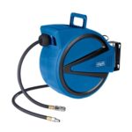 Scheppach 15m Schlauchtrommel Druckluft | 15 bar Arbeitsdruck | Ø 9,3mm innen / 15,3mm außen | 180° schwenkbar | tragbar | mit Auto-Stopp | Automatik Schlauchtrommel AHR15 für Kompressor ¼" Anschluss
