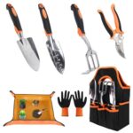 Gartengeräte, Gartengeräte-Set, Leichte Aluminiumlegierung Rostbeständig, Gartengeräte-Set, ideale Gartengeschenke, Gartengeräte mit Handschuhen (Orange 7 Stück)