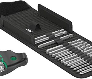 Wera 05023471001 Kraftform Kompakt 400 RA Set 1, Quergriff-Bit-Handhalter mit Ratschenfunktion und Bit-Satz, 17-teilig, Schwarz-grün