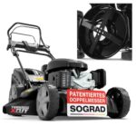 ONBEST 5IN1 Rasenmäher Benzin - 6,5 PS - mit 4 Klingenschneidsystem & Sograd – 4 Takt Motor – 196 cm³ Hubraum – 51 cm Schnittbreite – 60L Fangkorb – Radantrieb – Benzin Rasenmäher mit Seitenauswurf