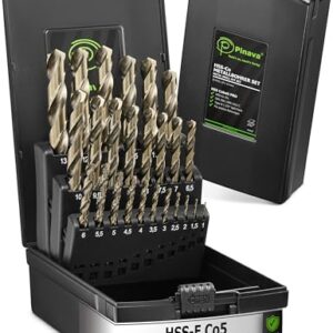 Pinava® Metallbohrer Set HSS Cobalt Pro [Extra Scharf & Robust] 25tlg. Profi Bohrer für Edelstahl, Stahl, Eisen etc. - Präzise Edelstahlbohrer selbstzentrierend, 1-13mm, 0.5mm Schritte