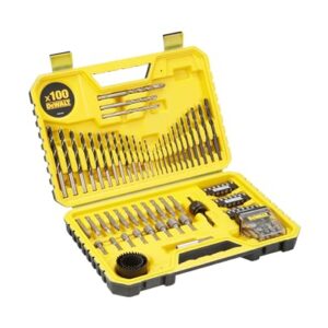 Dewalt 100-tlg. Zubehör Set DT71563 (für Schnellspann- und Zahnkranzbohrfutter, inkl. Stein-, Holz und Metallbohrer verschiedener Durchmesser, Schrauberbits, Steckschlüsseln, Lochsägen, Bithalter)