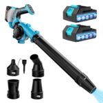 21V Laubbläser Akku mit 4 Blasdüsen, Kabelloser Gebläse Elektrisch, 3 Gänge Drehzahlregelung Elektrisch Klein Laubbläser mit 2X 3Ah Akku und Ladegerät, 270° Einstellung der Rotation Laubgebläse