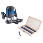 Scheppach Oberfräse WRT1200 inkl. 20-tlg Fräserset | 11.000-30.000 U/min | 1200W | 55mm Frästiefe | 2x Spannzange 6/8mm | Staubabsaugung | variabler Tiefenanschlag | inkl. Paralellanschlag