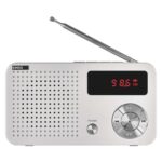 EMOS - tragbares digitales FM-Radio und MP3-Player mit Akku + USB-C Kabel - teleskopische Antenne, FM 88–108 MHz - USB-Port, Micro-SD-Karten-Slot, Kopfhörer-Anschluss - weiß/grau, Batteriebetrieben