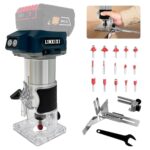 Akku Oberfräse für Bosch GBA 18V/ProCORE18V Akkus, 800W Bürstenloser Oberfräse mit 5 Geschwindigkeiten, 10,000-30,000 U/min, 18V Einhandfräse Akku Kantenfräser mit 15 Stück 1/4" Fräser (ohne Akku)