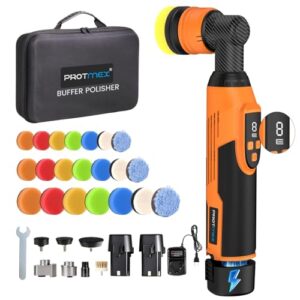 Protmex Mini Poliermaschine Auto Akku - 1.2/1.6/2 Inch Mini Poliermaschine 8 Geschwindigkeiten 2500-6000RPM Rotations&Orbital Polieren 12V 2.0Ah Batterie Auto Polier für Autodetailing Motorräder