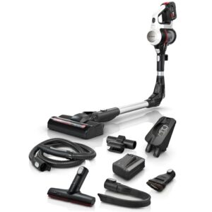 Bosch Akku-Staubsauger Unlimited 7 BSS715CARP, kabellos, Knickrohr, Hygiene-Filter, 10 Jahre Motorgarantie, 5.0 Ah Akku, Schnellladegerät, XXL-Polsterdüse, Turbostufe, Made in Germany, weiß