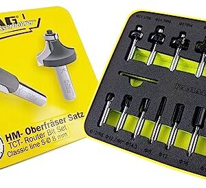 Famag HM-Oberfräser-Satz Classic-Line (12-tlg., mit Metallbox + Schaumstoffeinlage, Bündigfräser / Zinkenfräser / Hohlkehlfräser / Nutfräser / Abrundfräser…) 3381812