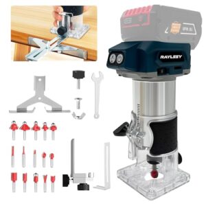 Akku Oberfräse für Bosch Professional 18V System, 800W Akku-Kantenfräse Set mit 6 Geschwindigkeit, 30000 U/min Bürstenloser Multifunktionsfräse Handfräser mit 15 Stück 1/4" Fräser Set(Ohne Akku)