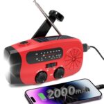 Solarradio zum Aufziehen, Notfallradio, tragbares Handkurbelradio, AM/FM-Radio mit LED-Taschenlampe, 2000 mAh wiederaufladbare Powerbank, SOS-Alarm, USB-Telefon-Ladegerät, Notfallgebrauch für Camping