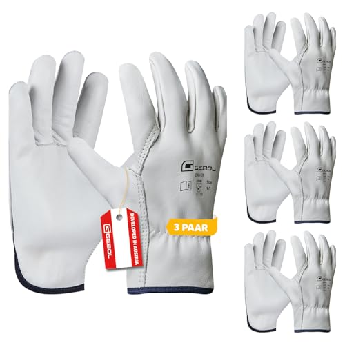 Gebol Driver, 3 Paar Arbeitshandschuhe für Herren aus 1,1 mm dickem Premium-Rindsvollleder, Handschuhe für Bau, Garten & grobe Arbeiten, XXL (Gr. 11)