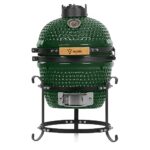 BBQ-Toro Kamado Grill Holzkohlegrill Haiiro Ø 32 cm | Grün | Mini Holzkohlegrill mit Thermometer & Holzgriffen | Keramikgrill rund | Ceramic Grill Ei, Smoker, BBQ Grillofen, Kamado BBQ
