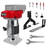 Akku Oberfräse kompatibel für Milwaukee 18V Batterie, 800W bürstenloser Trimmer Router mit 5 Gängen, 30000 U/min, 5 Stück 1/4" Steckhals Holzrouter für Holzarbeiten, Einschneiden (ohne Batterie)
