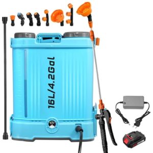 Akku Drucksprüher 16 Liter,100 PSI Elektrischer Pflanzensprüher Kompatibel mit Makita 18V Batterien,Einstellbar Gartenspritze mit 7 Nebeldüsen,Ladegerät,Teleskopstab,Verstellbarem Schultergurt