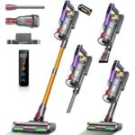 Akku Staubsauger Kabellos, 58KPa/550W/50Mins Akkustaubsauger mit LED-Display und Anti Tangle Bürste, 1,8L Kabelloser Staubsauger, Vacuum Cleaner für Tierhaare/Teppiche/Hartböden/Auto, Grau & Gold