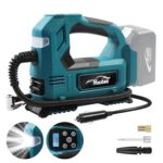 MaxAwe Akku Kompressor für Makita 18V, Elektrische Kabellos Luftpumpe mit Autokabel und 3 Düsen, Tragbarer Reifenfüller mit LED-Licht, für Autos Motorräder Fahrräder Bälle(ohne Akku)